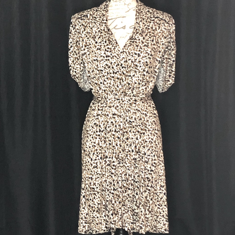 FRENCH CONNECTION Dress Viscose V-Neck 10 Medium Lg Animal Print Short Sleeve